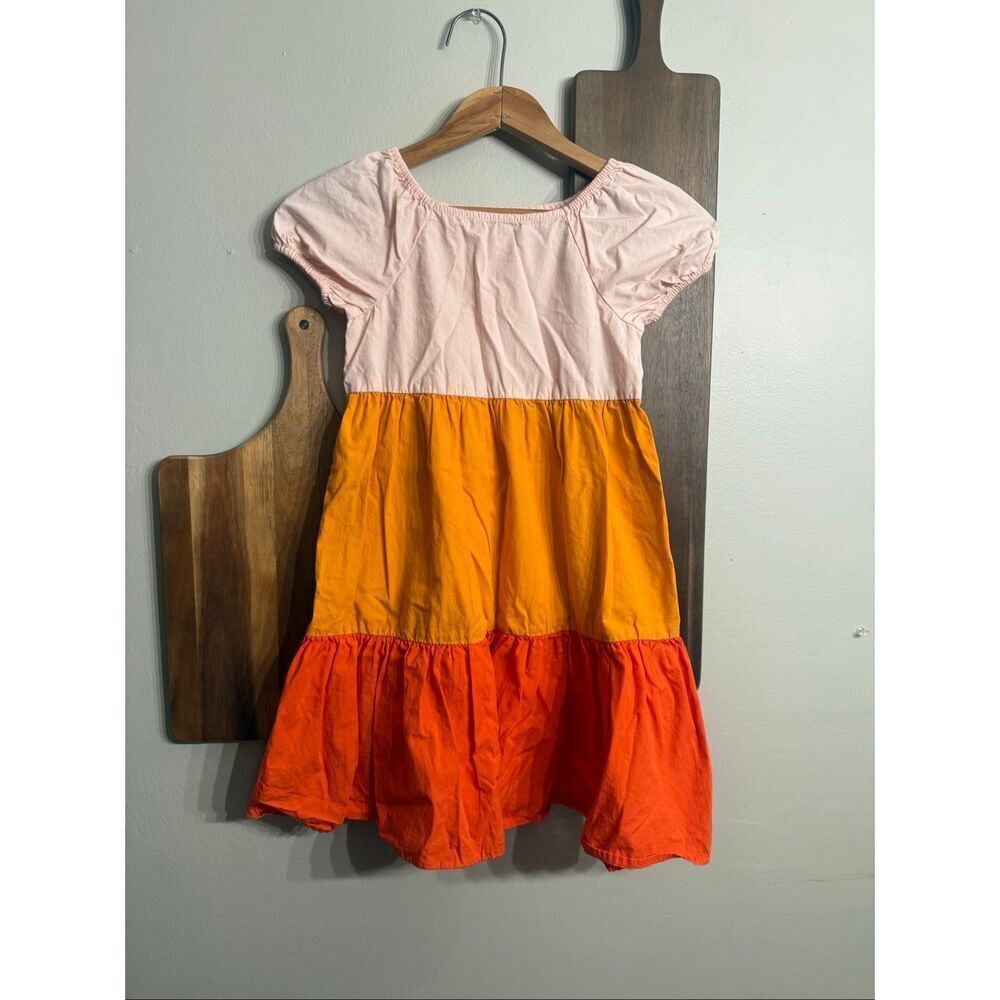 Tucker + Tate Pink Yellow Orange Colorblock Tiered Ruffle Flare Dress Size 7